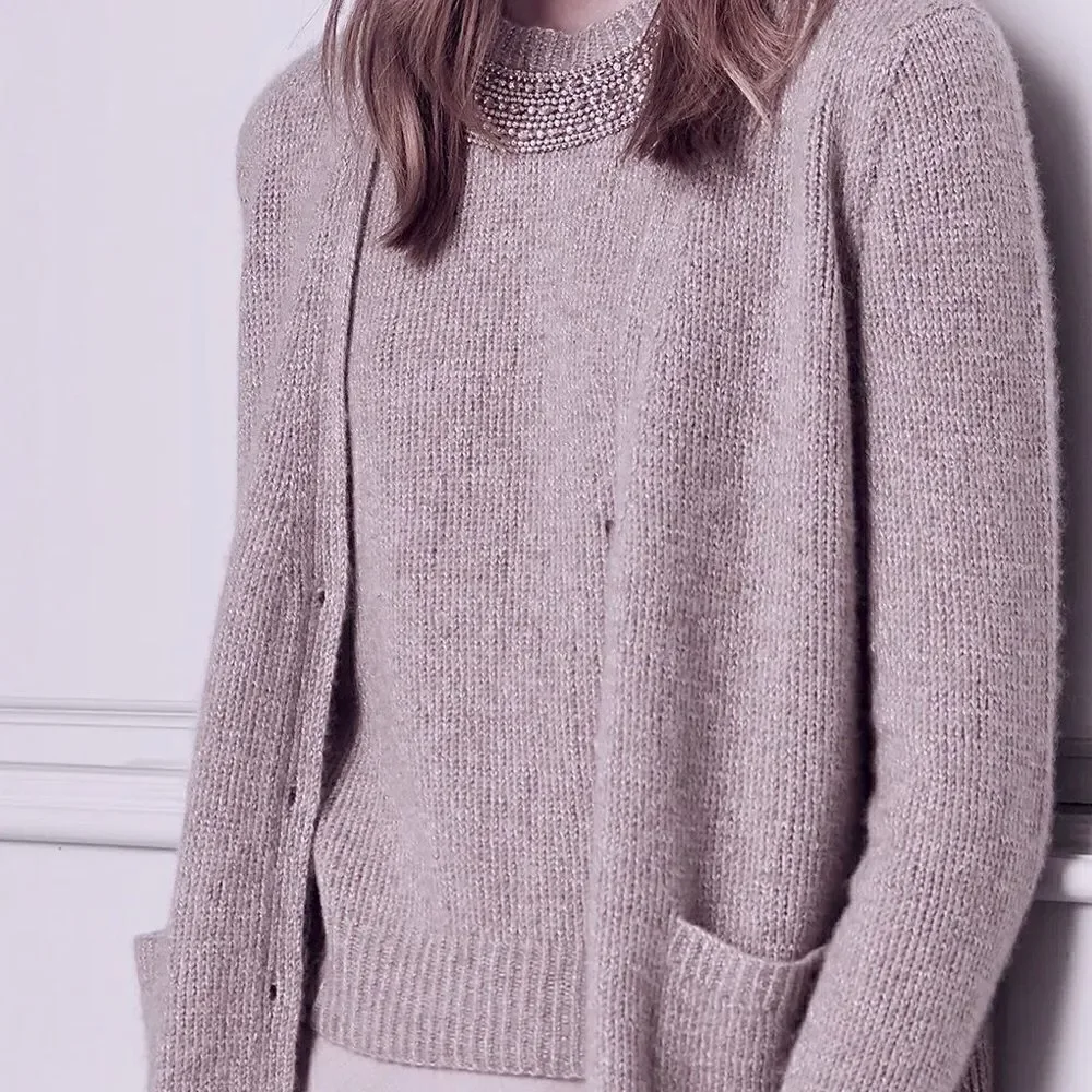Ralph Lauren Pre-Fall ‘16 Hand Knit Embellished Jewel-neck Cashmere & Silk Shell